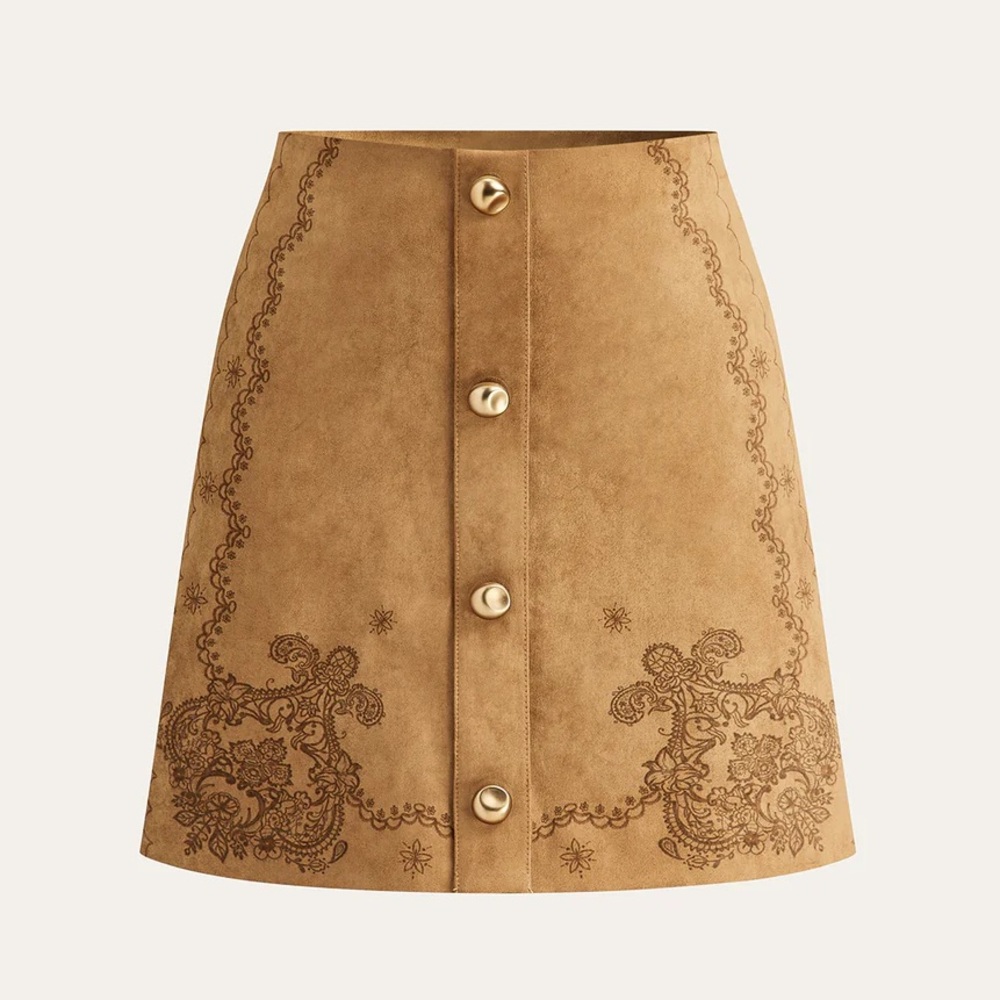 Commense Suede Detailed Buttoned Mini Skirt